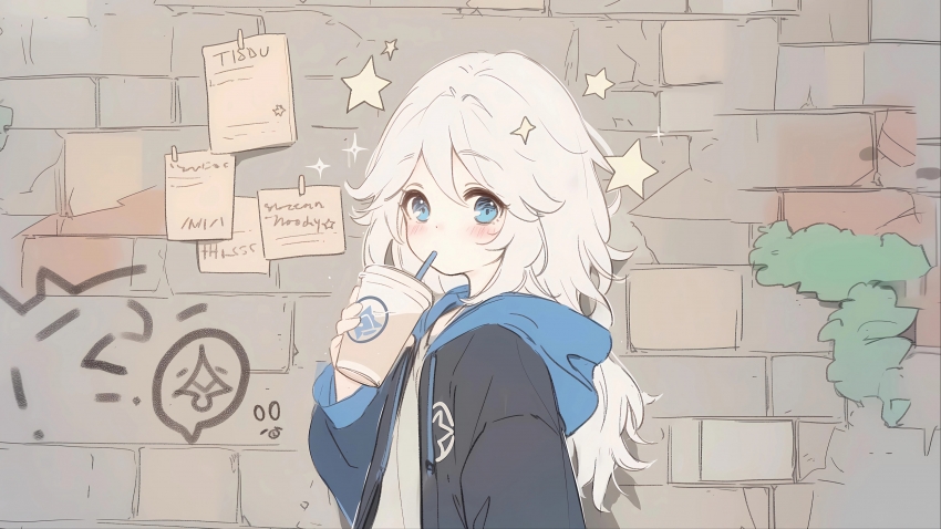 手绘风奶茶少女