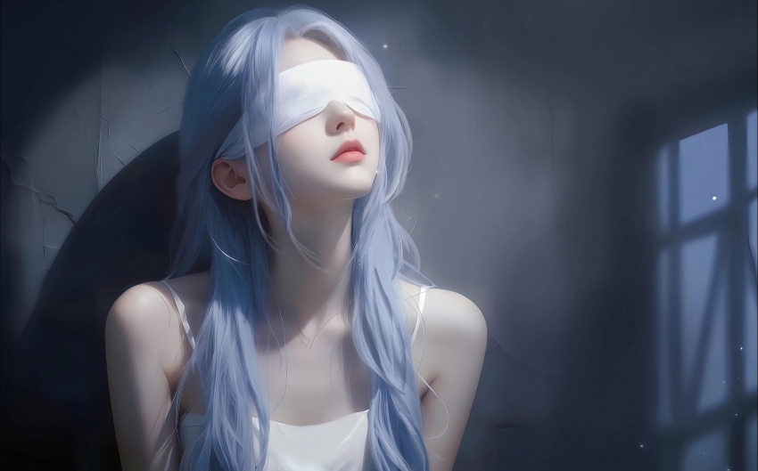 蒙眼蓝发少女