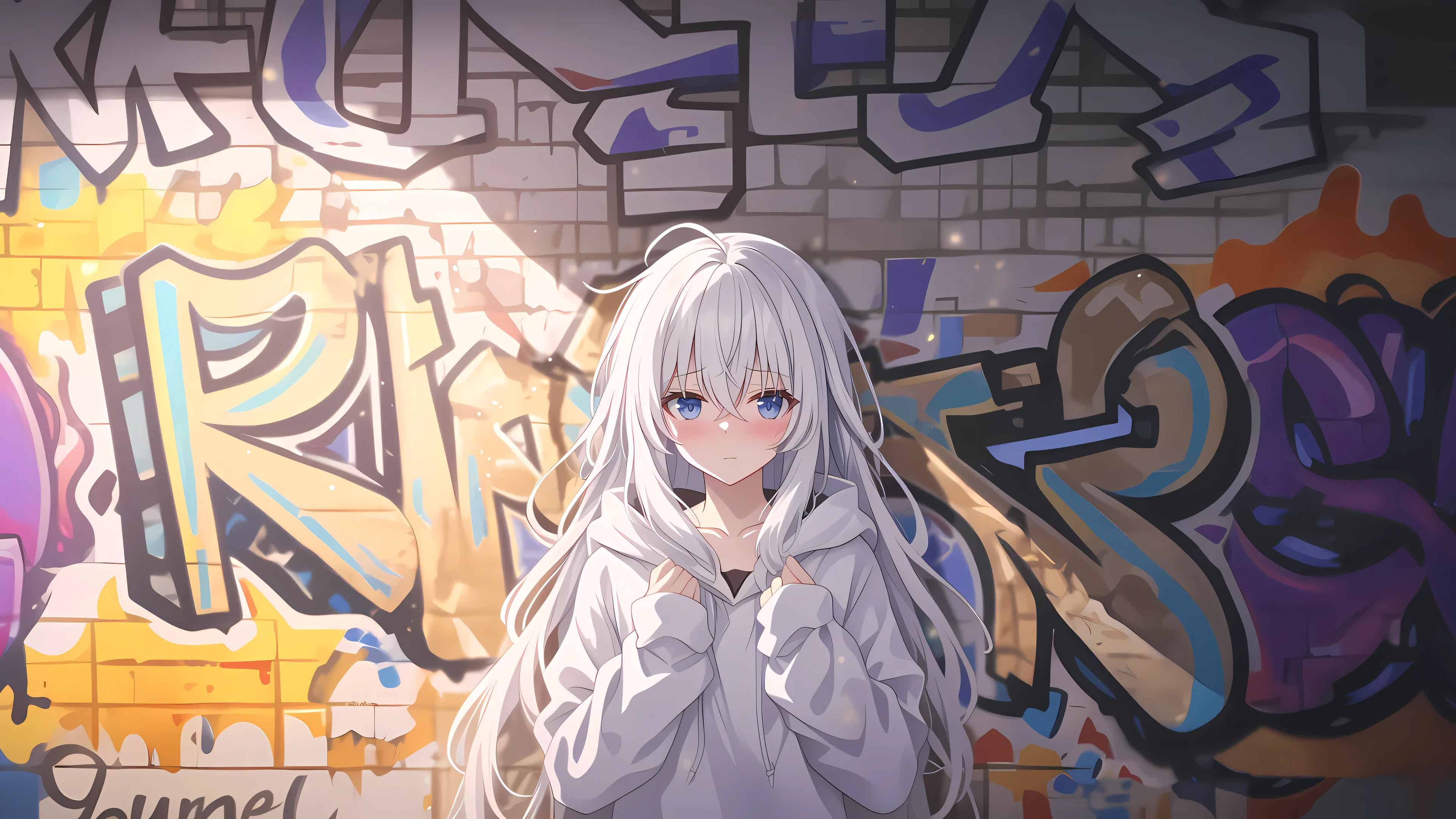 白发卫衣害羞少女