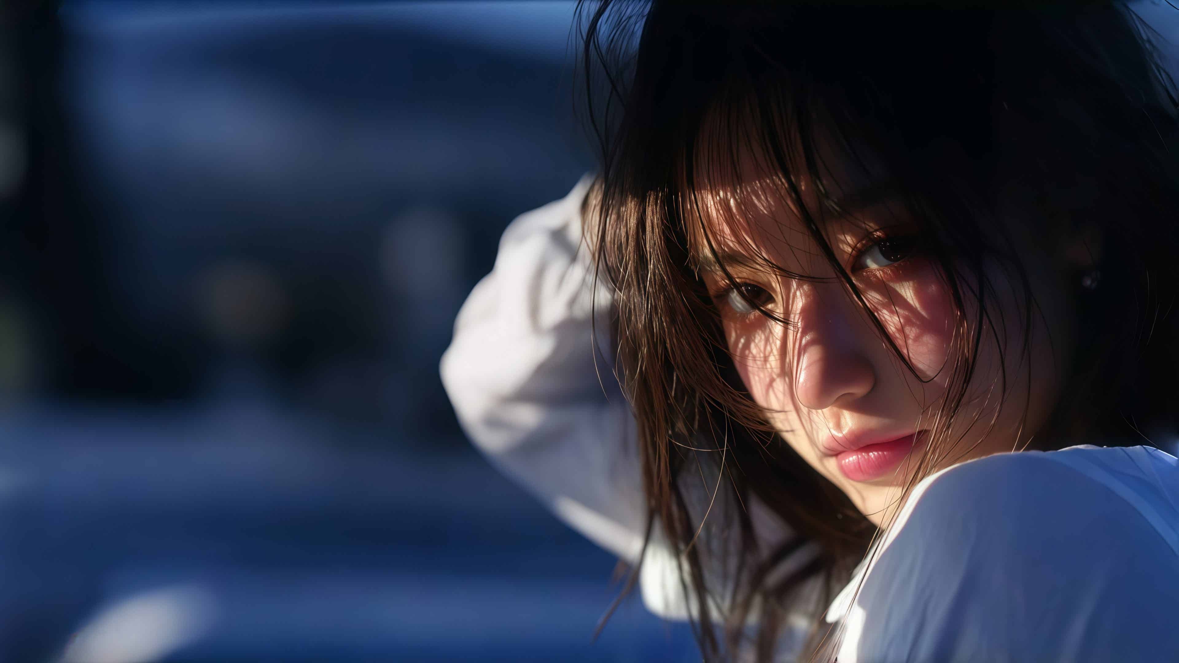 逆光回眸的少女
